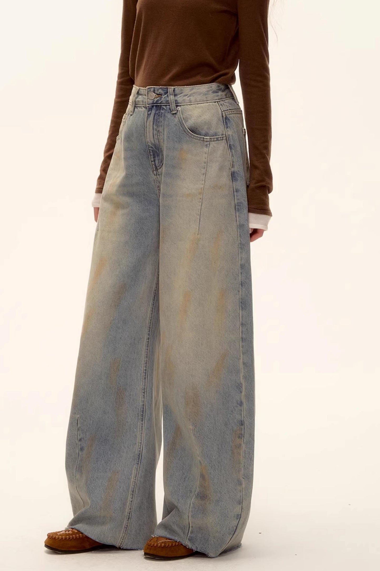 Vintage Washed Distressed Denim Pants