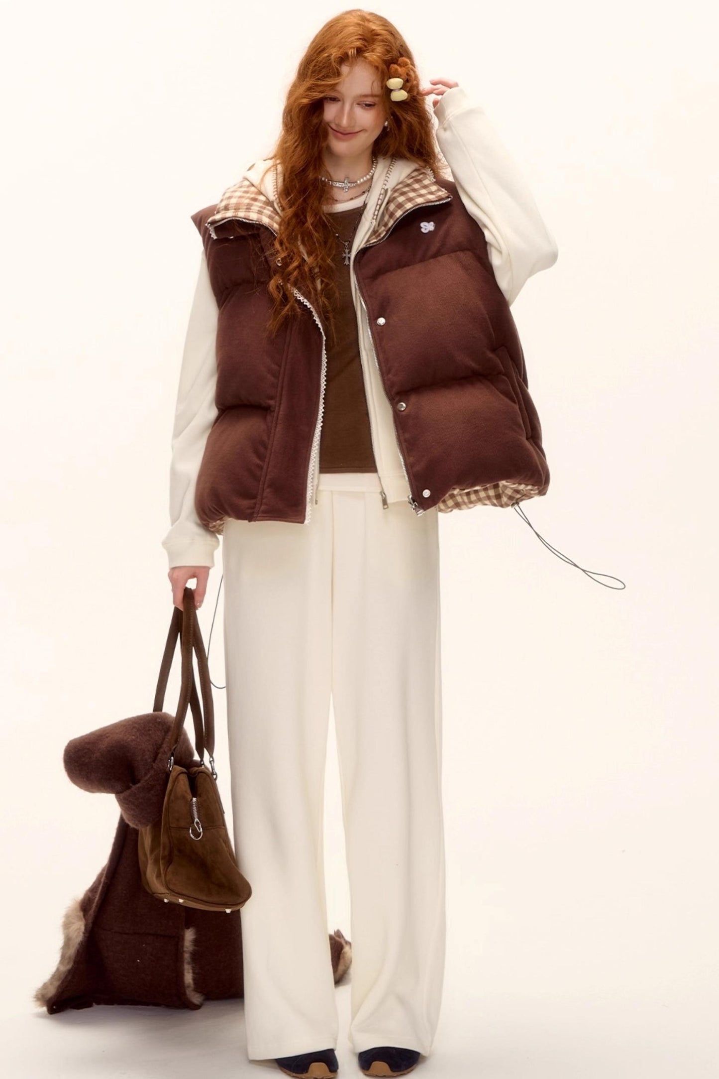 Reversible Plaid Lace Vest Jacket