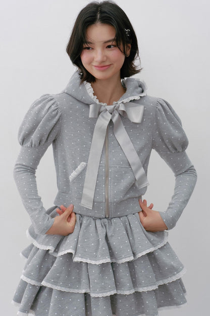 Hooded Polka Dot Tracksuit Skirt Set-Up