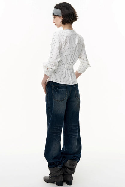 Slimming Retro Polka Dot Shirt