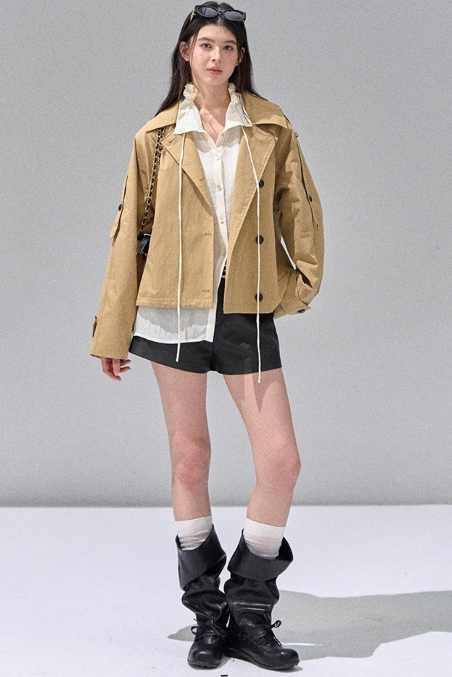 Fungus Edge Collar Drawstring Lace-up Shirt