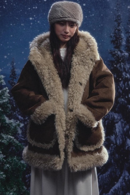 Reversible Hooded Suede Coat