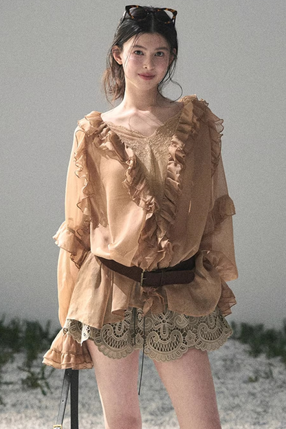 Floral Hollow-Out Puffy Skirt
