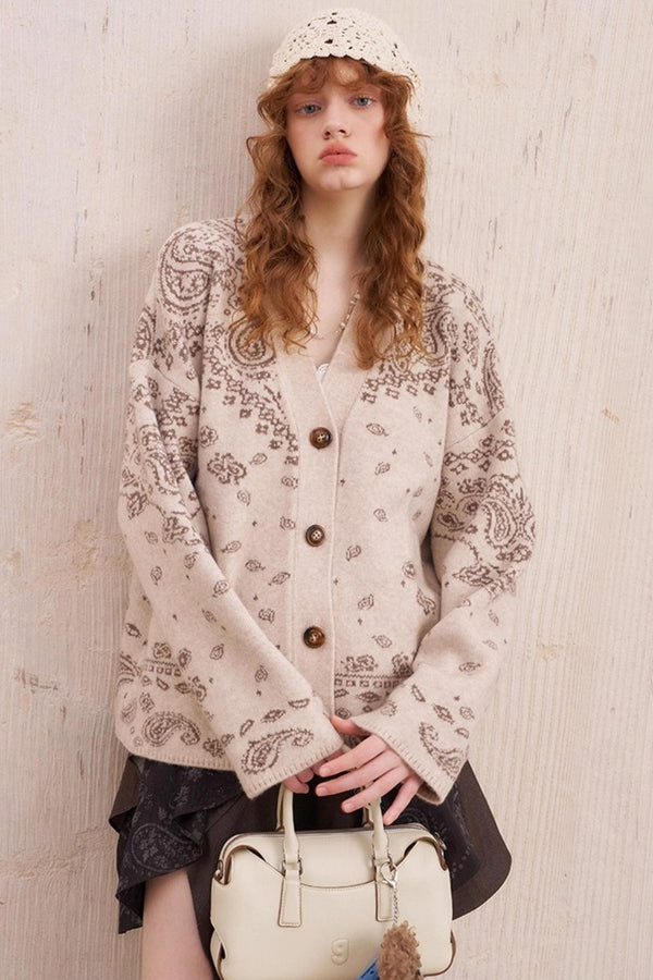 Cashew Flower V-Neck Premium Knit Cardigan