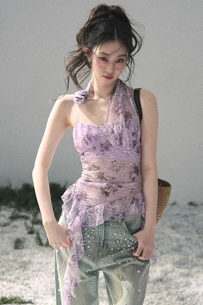 자주색 바우히니아 리본 탑