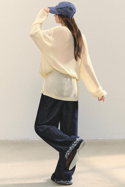 Embroidered Straight-Leg Pants