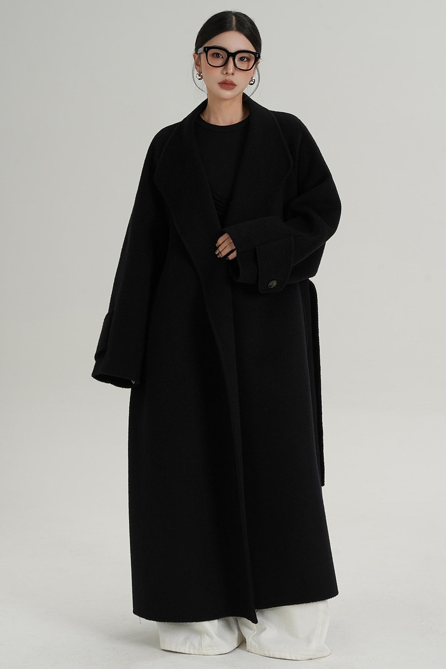 High-End Long Lapel Wool Reversible Coat