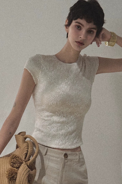 Lace Splice Short Sleeve Top
