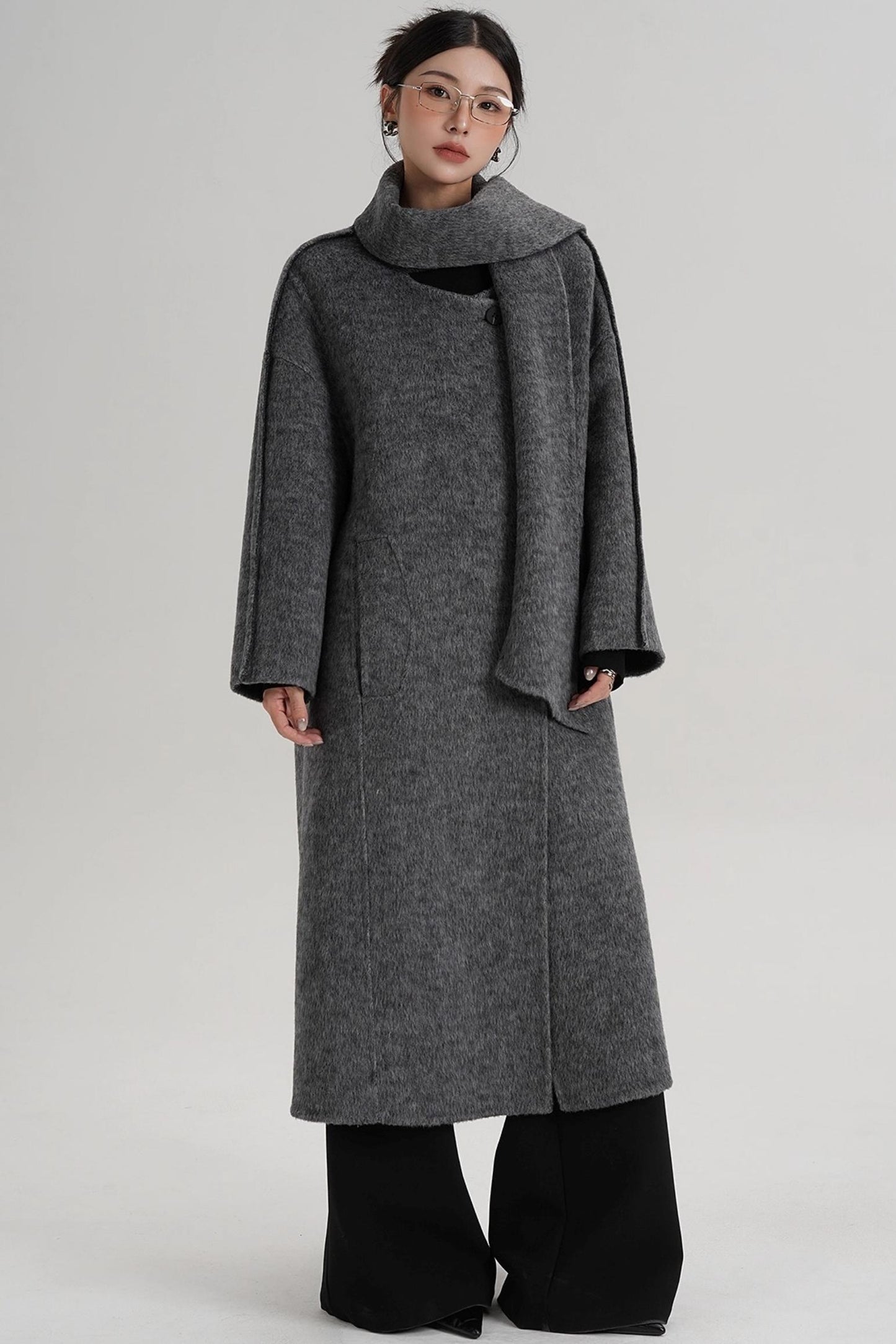 Reversible Two-Tone Scarf Wool Coat