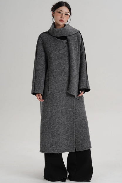 Reversible Two-Tone Scarf Wool Coat