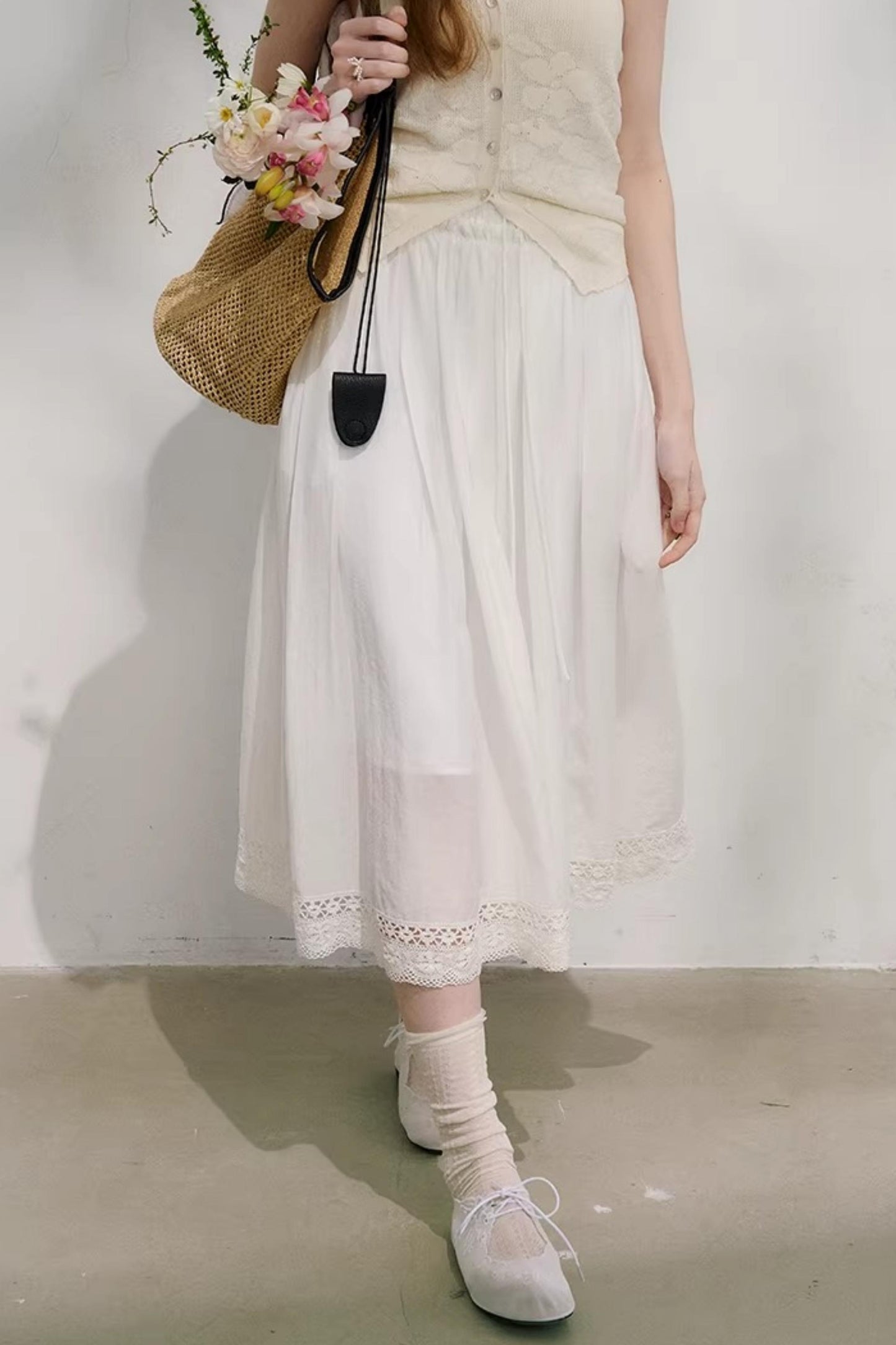 Cotton Lace Plaid Skirt