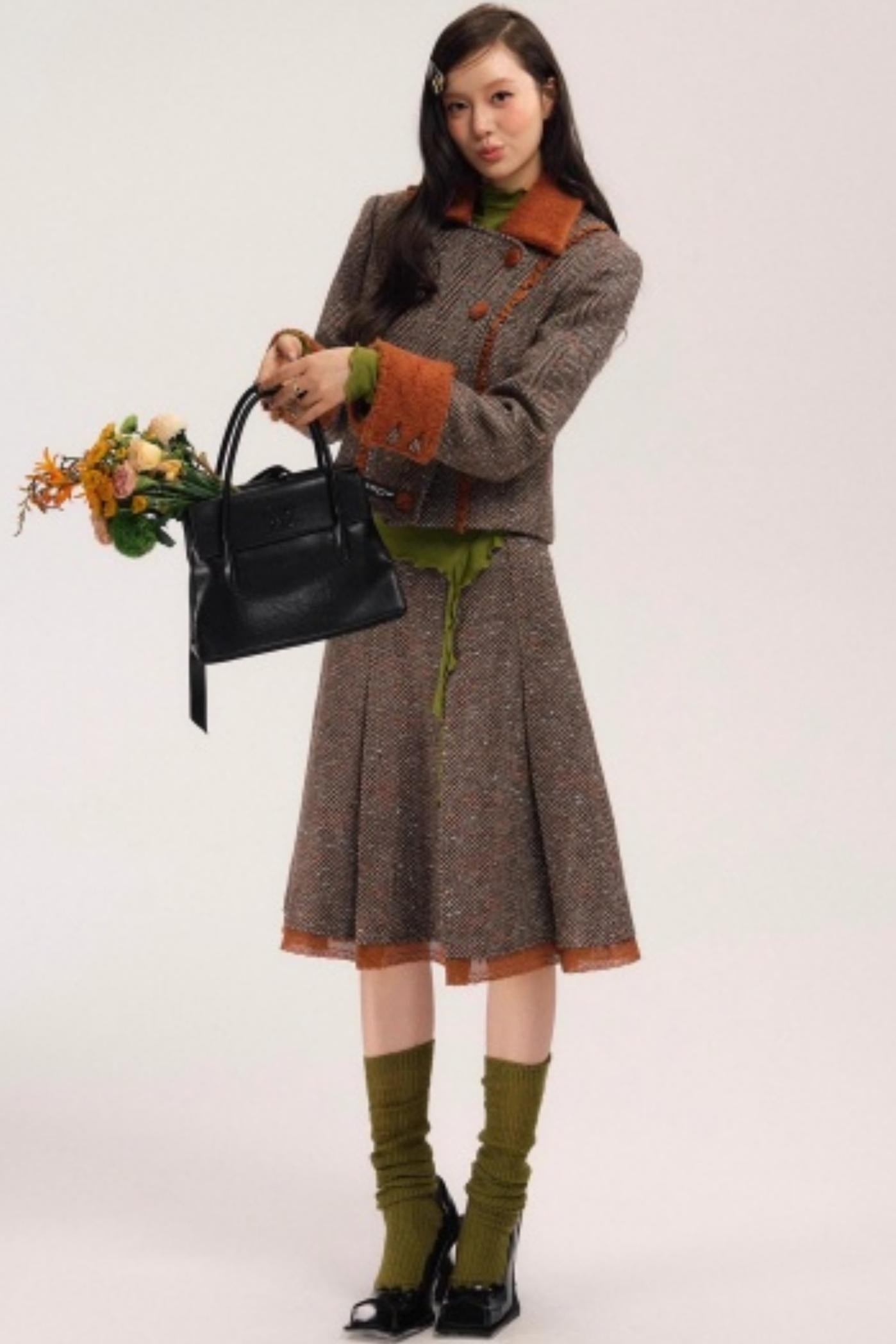 Vintage Wool Herringbone Coat Skirt Set-Up