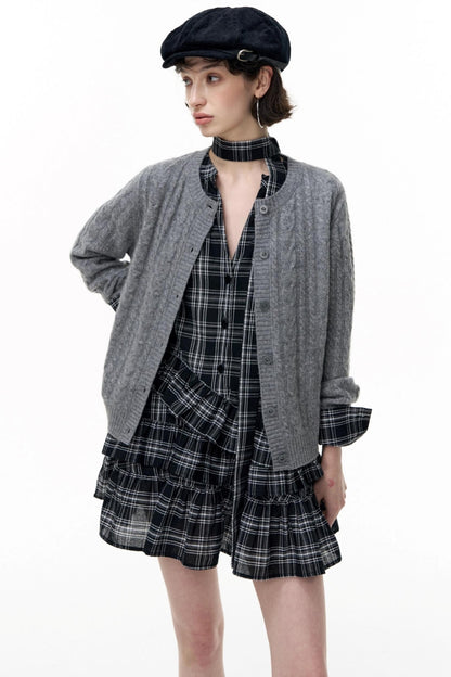 Plaid Ruffle Long Sleeve Shirt Dress