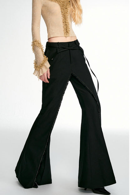 OfAkiva "Soar" chic Tencel wool-blend double-layered tassel suit trousers