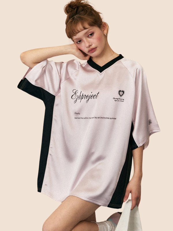 Contrast V-Neck Raglan Sleeve T-Shirt