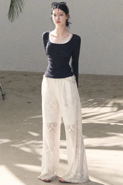 Hollow Crochet Lace Pants