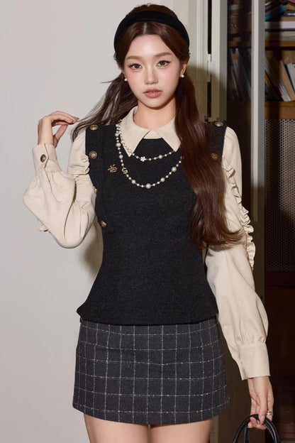 Versatile Fake Two-Piece Patchwork Top