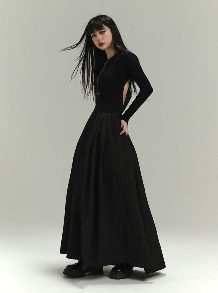 Luxury Long Sleeve Black Temperament Dress