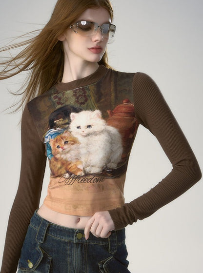 Slim Fit Cat Long Sleeve T-Shirt