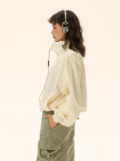 American loose cropped stand collar jacket