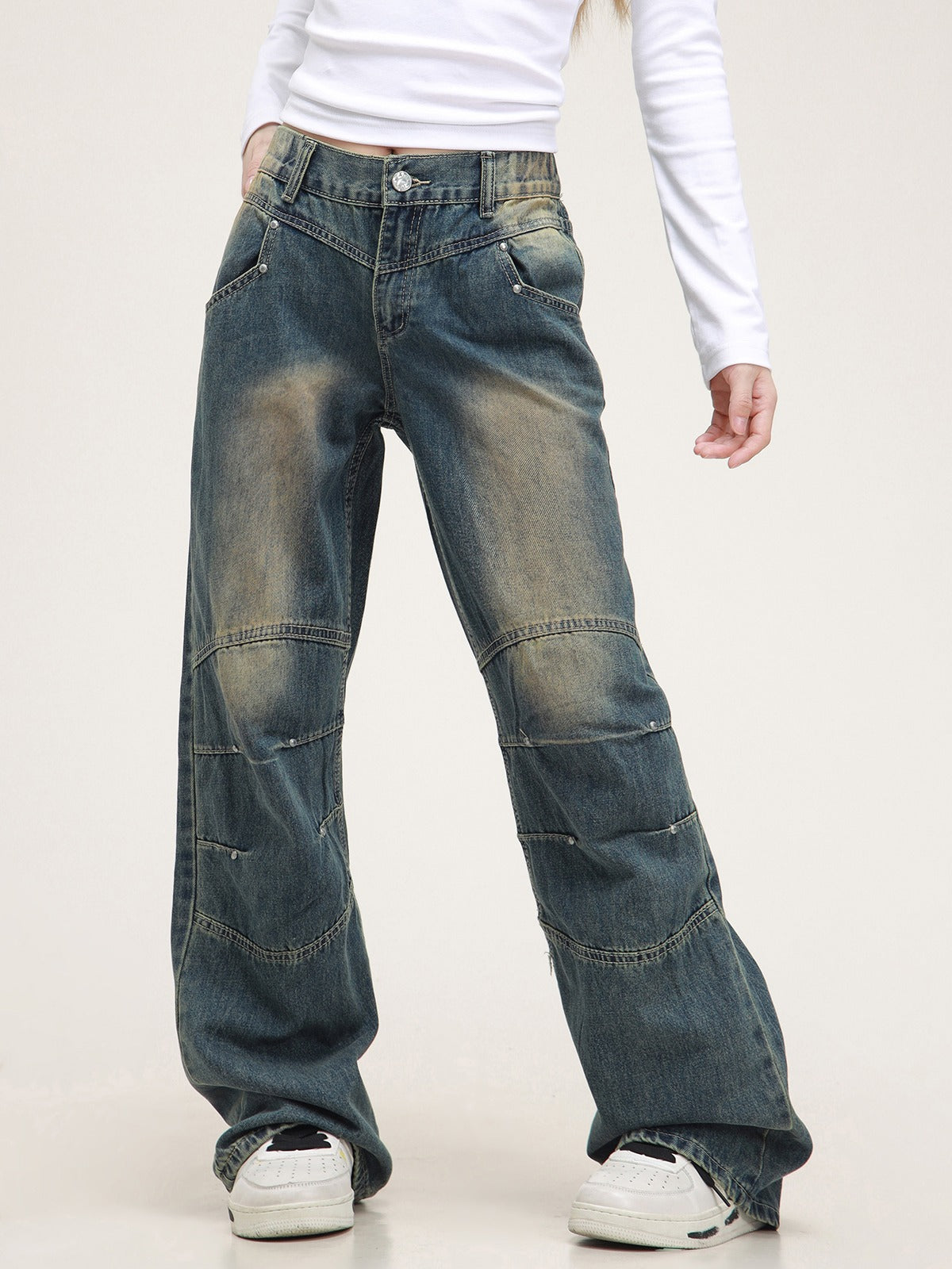 American studded washed jeans pants