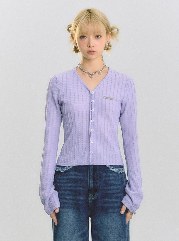 V-neck knitted cardigan tops