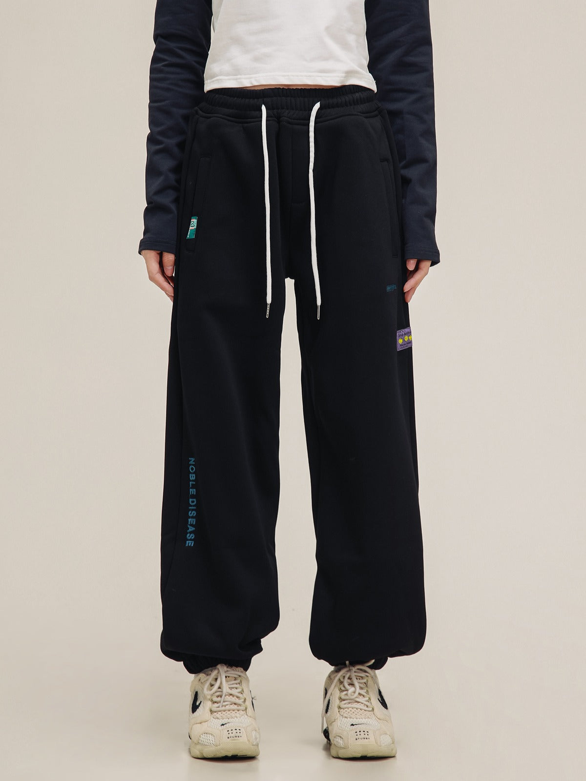 American label embroidered sweat pants