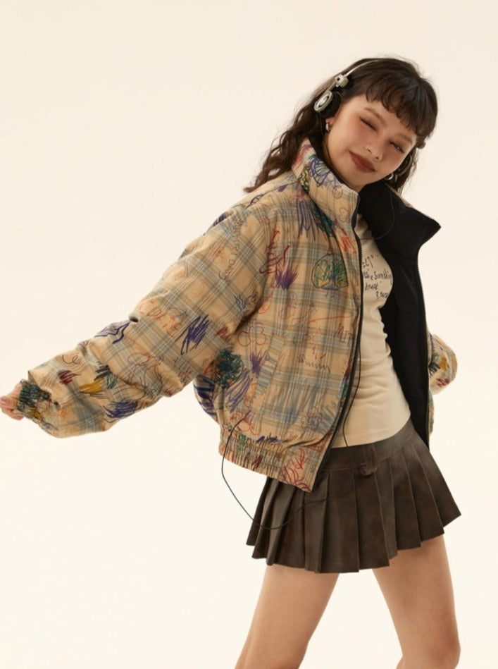 American retro two-sided short cotton bread jacket