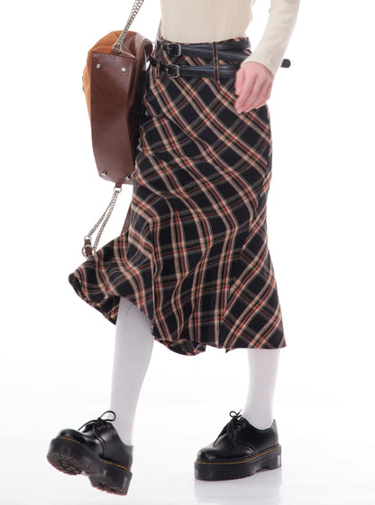 American retro high waist plaid skirt