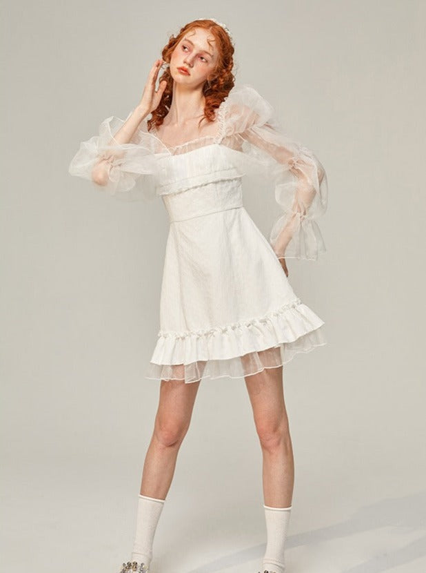 Long Sleeve Puffy White Dress