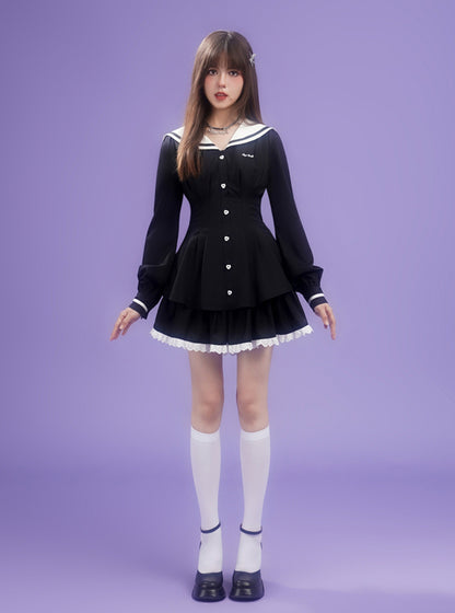 Sailor collar long-sleeved dress