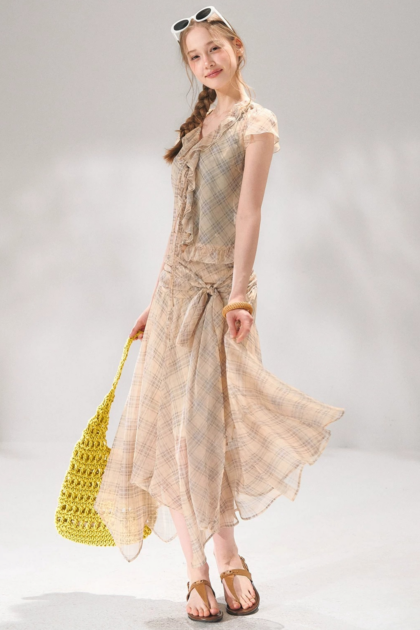 Completo a Due Pezzi Retro a Quadri in Chiffon