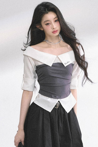 Gray Sugar Striped Short-Sleeved Shirt