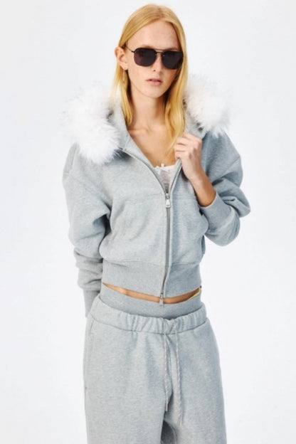 Fur Collar Hooded Sweatshirt Set-Up