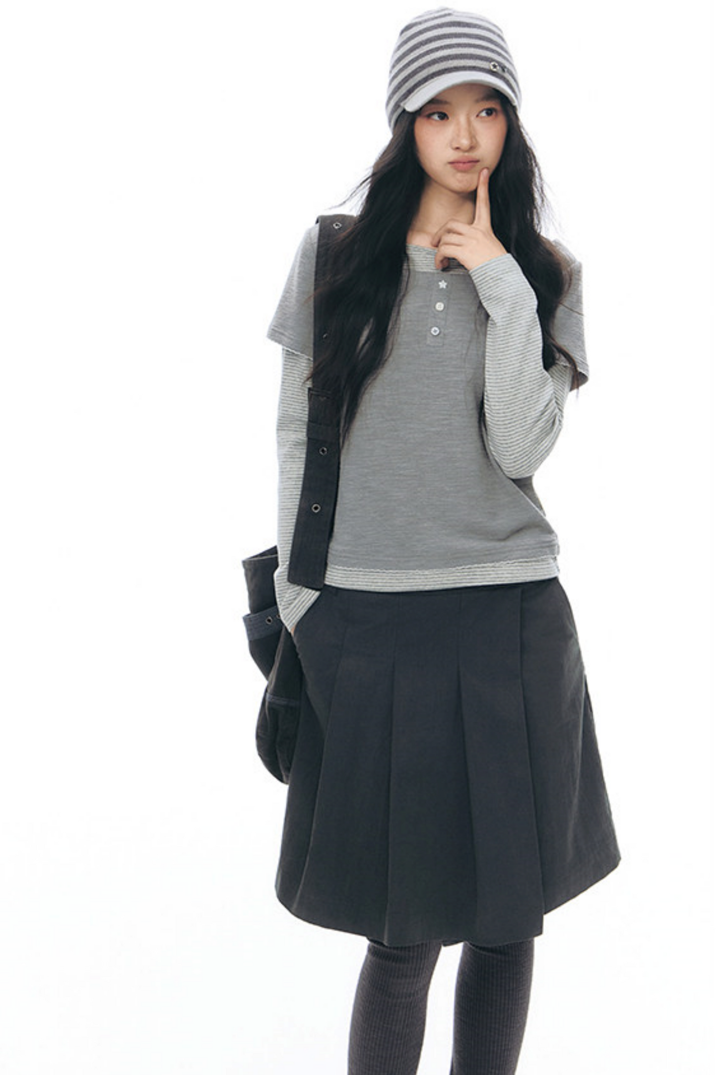 Henley Collar Fake Two-Piece Top