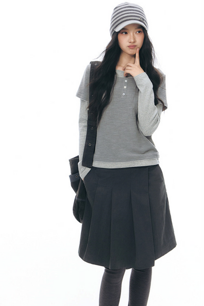 Henley Collar Fake Two-Piece Top