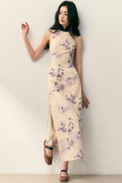 Pastel Lotus Neck-Tie Oriental Dress