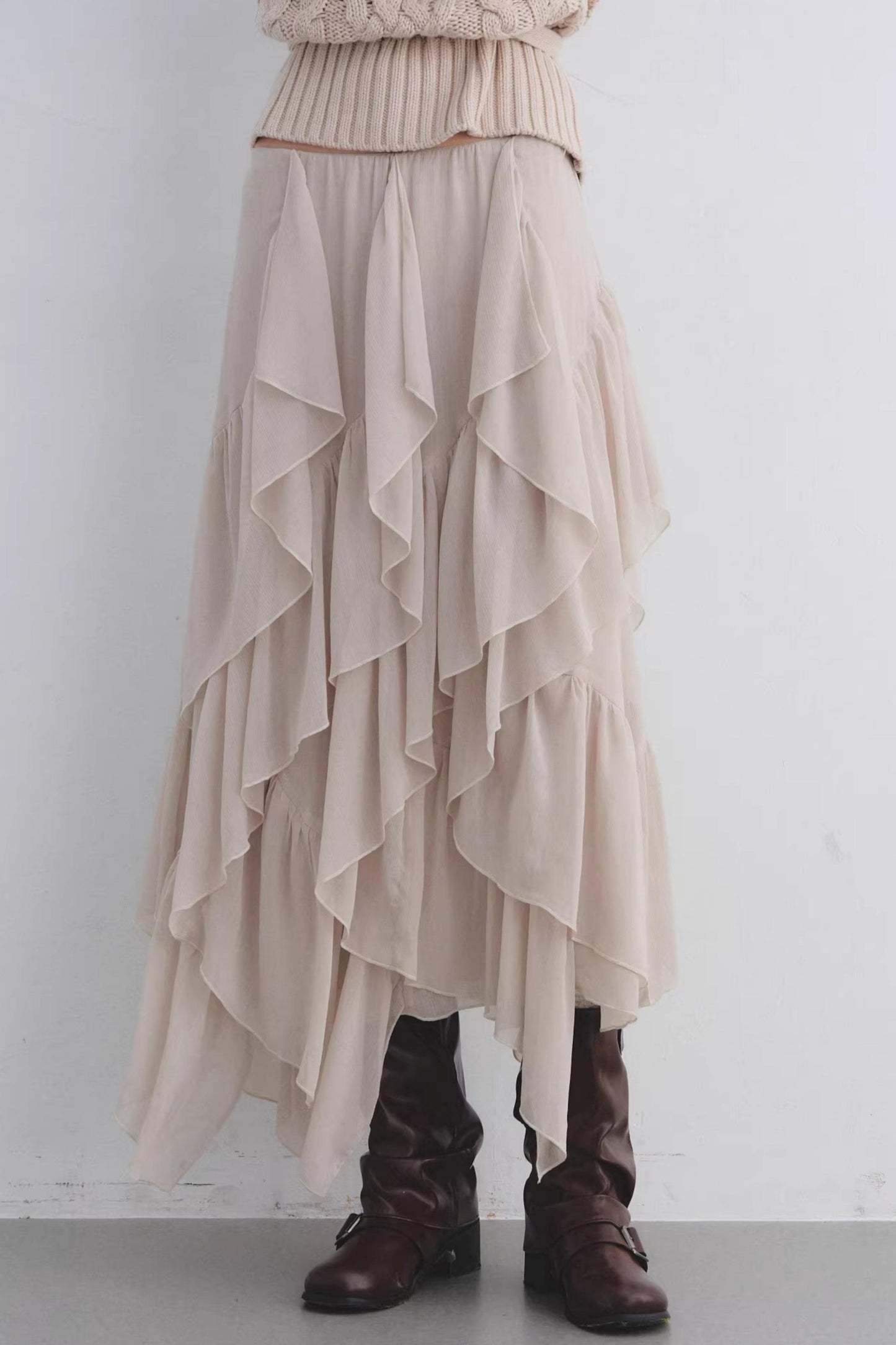 Elastic Chiffon Draping Skirt