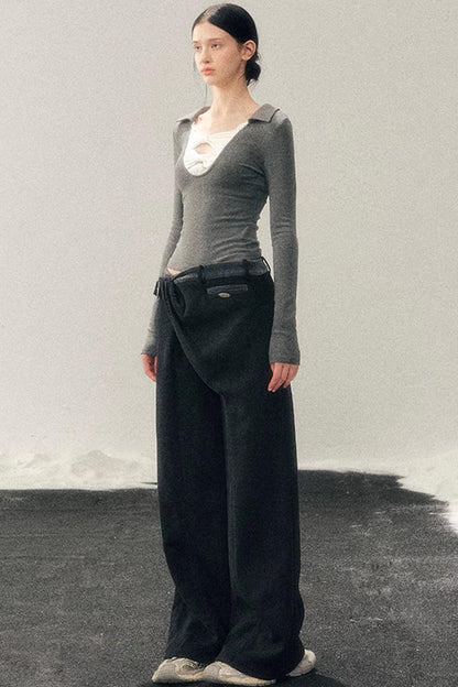 Fleece-Lined Wide-Leg Pants
