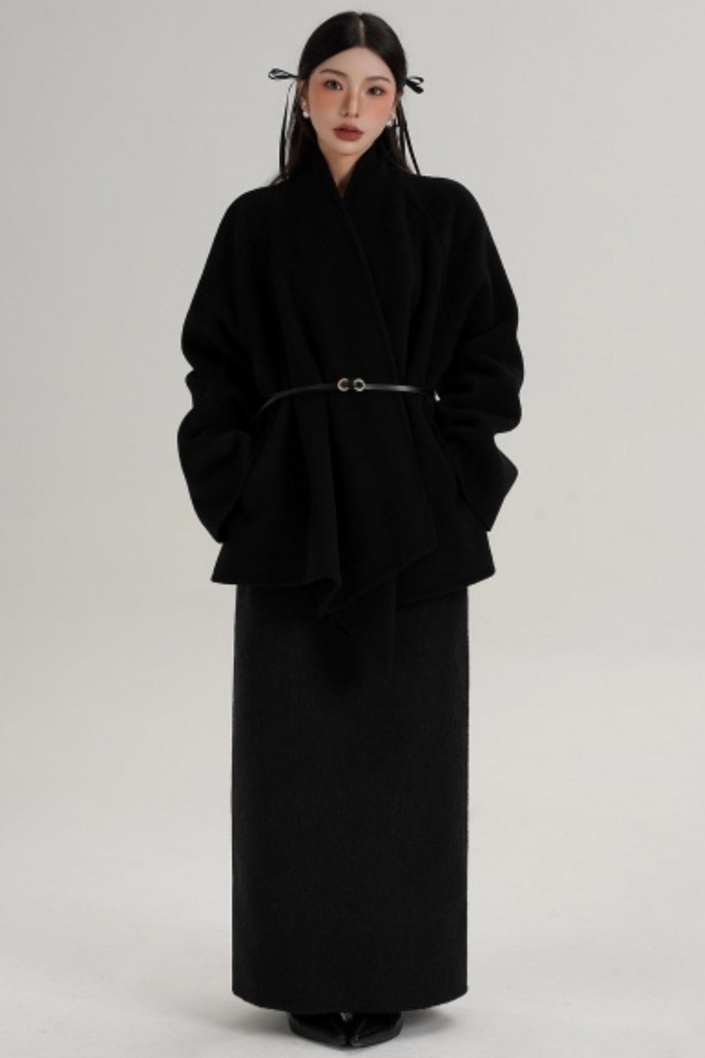 Elegant Lace-Up Woolen Coat