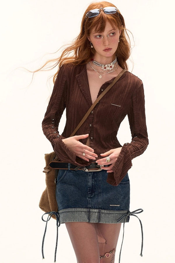 Striped Knit Multi-Button Cardigan