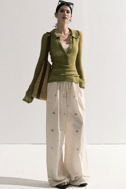 V-Neck Long Sleeve Wool Knit Top