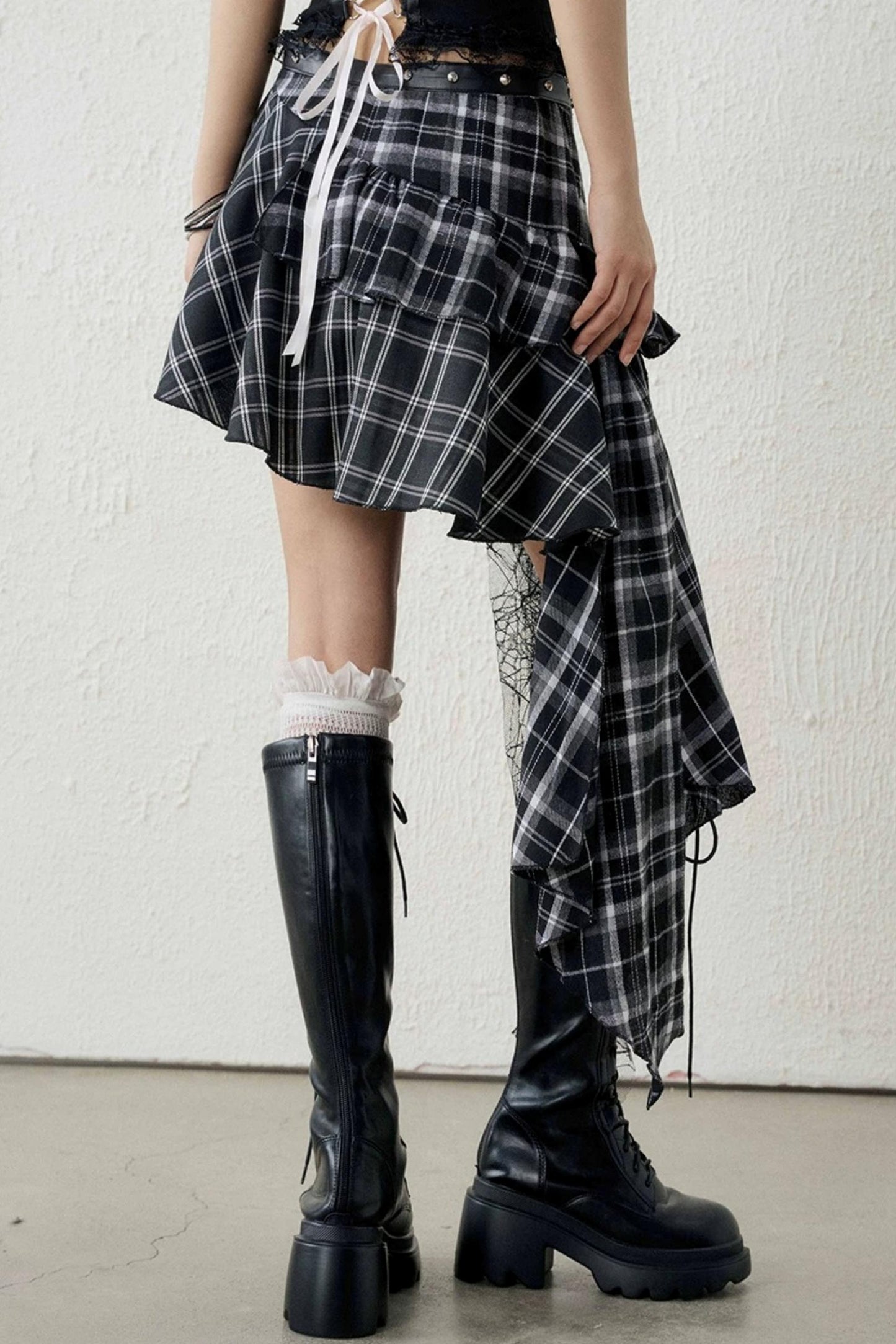 Irregular Hem Plaid Short Skirt