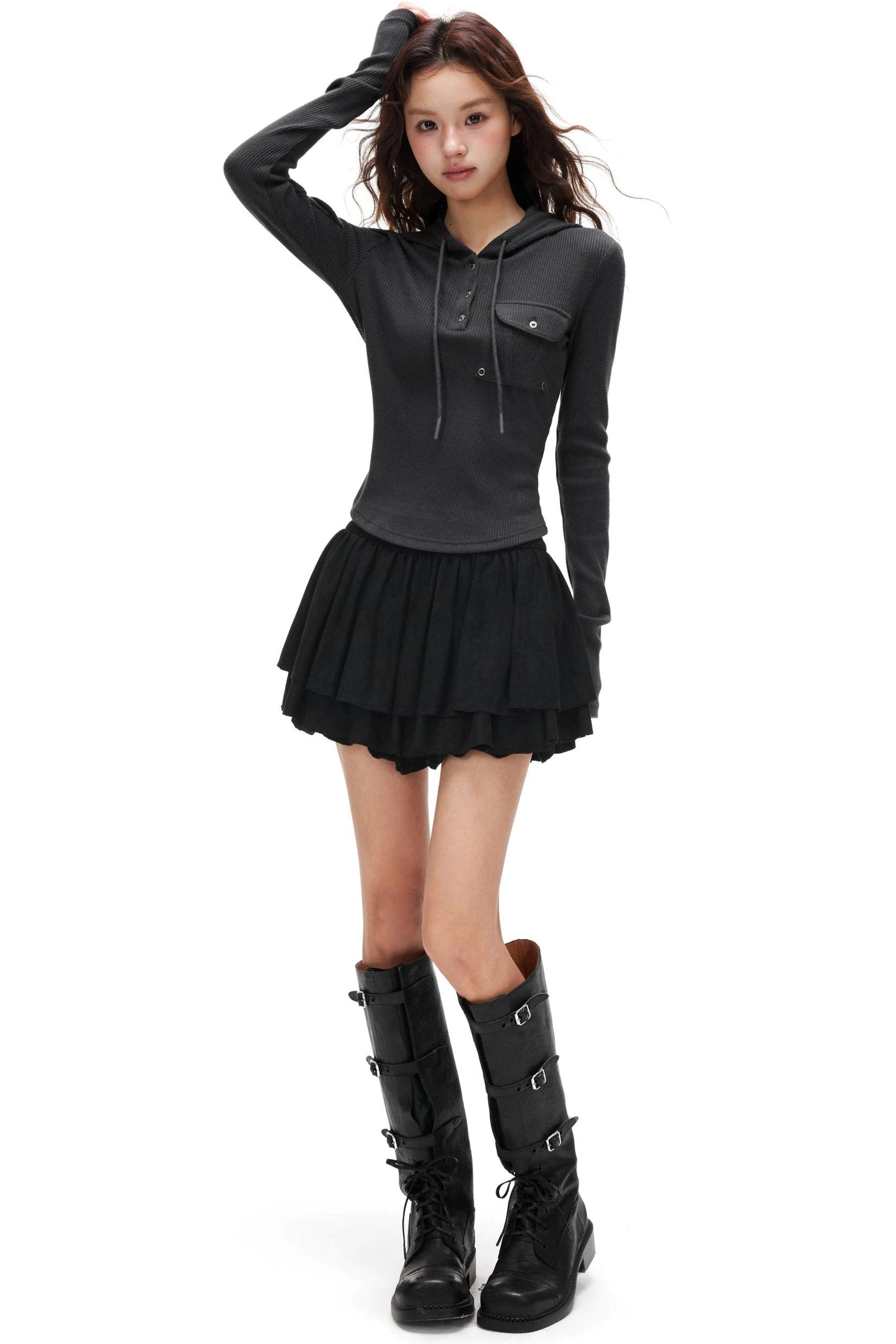 Suede Ruffled A-Line Skirt