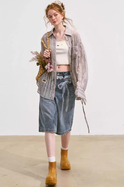 Plaid Mesh Summer Shirt Jacket