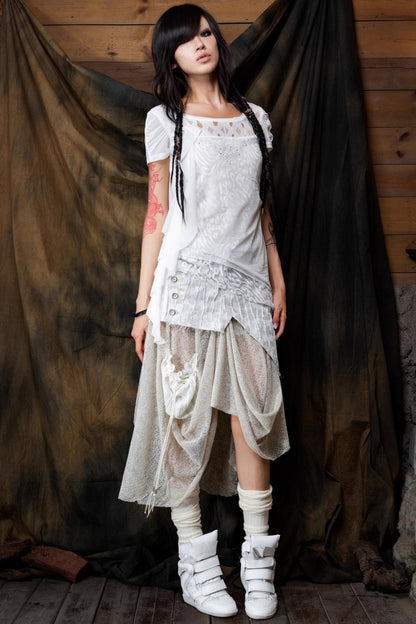 Vintage Patchwork Mesh Maxi Skirt