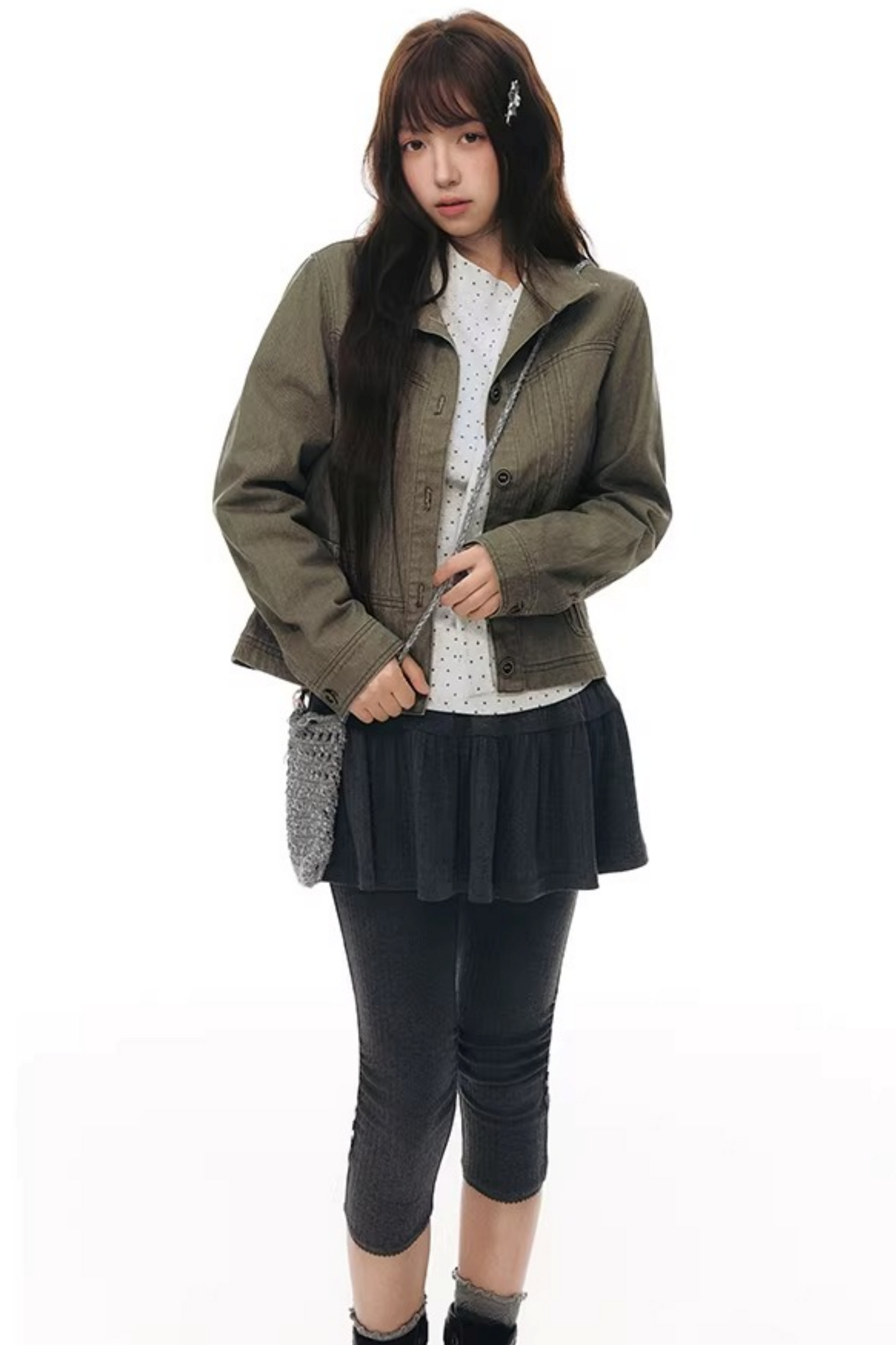 주름 크롭 스커트 셋업