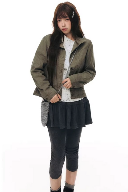 주름 크롭 스커트 셋업