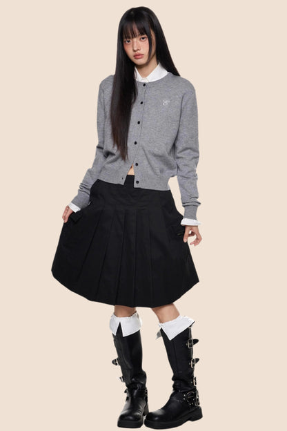 Embroidered Cropped Knit Sweater Cardigan