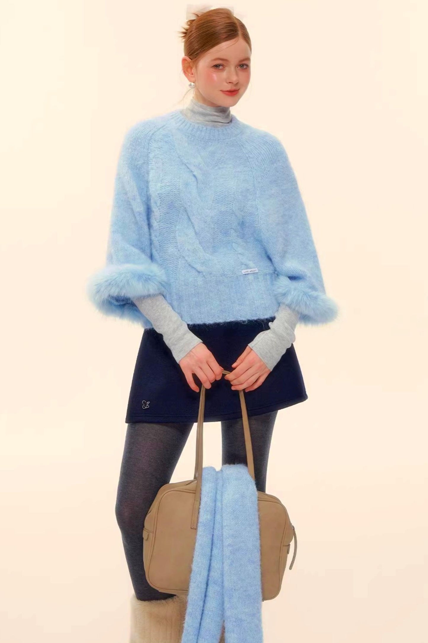 울 혼방 플러시 엣지 스웨터 스카프 세트